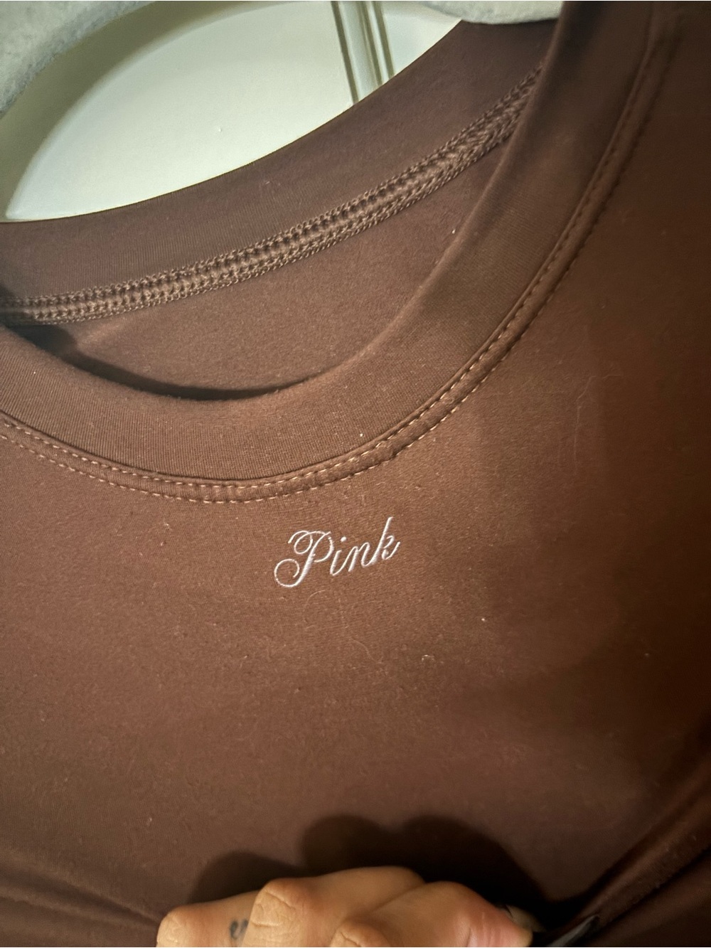 PINK Victoria's Secret Brown Short Sleeve Crop Top - Picture 2 of 2